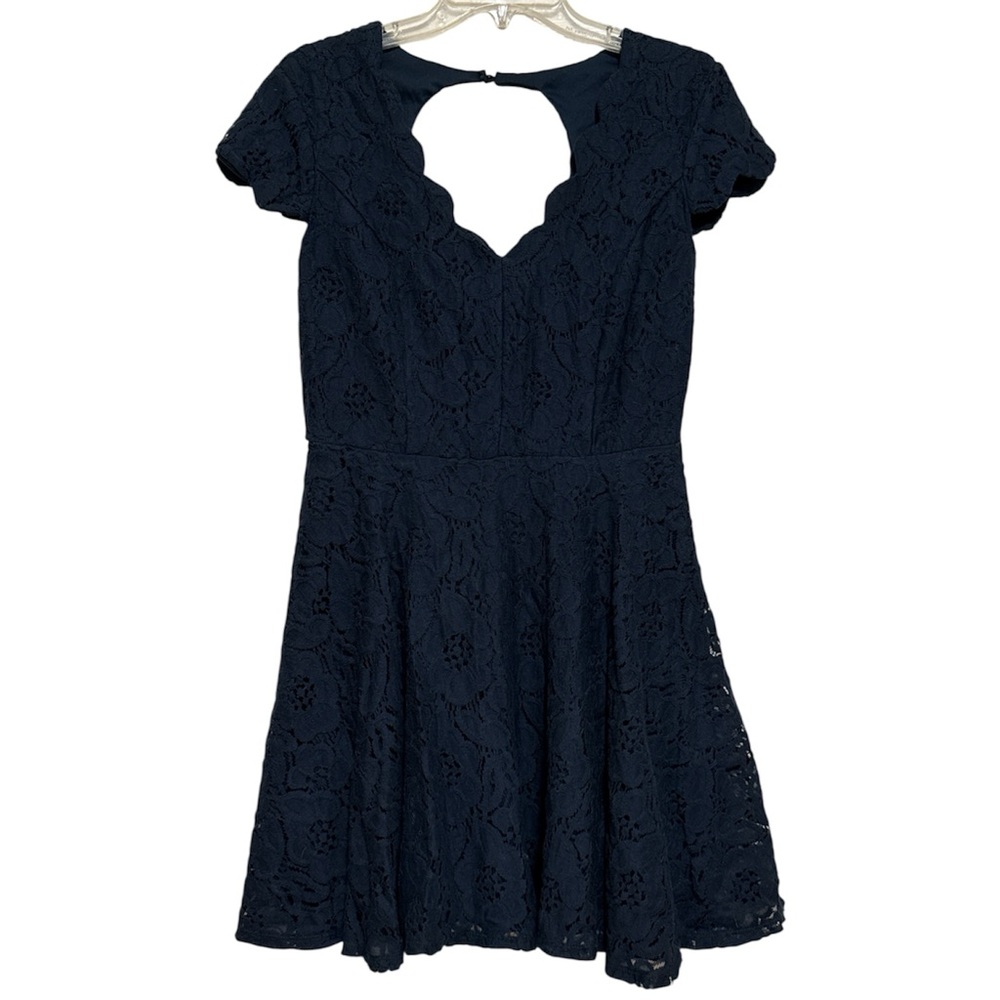CITY STUDIO Navy Lined Back Cap Sleeve Short Fit + Flare Dress Juniors Large